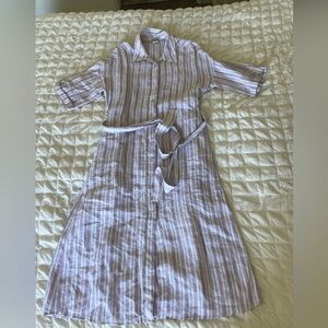 Magaschoni Multicolor Striped Linen Midi Dress